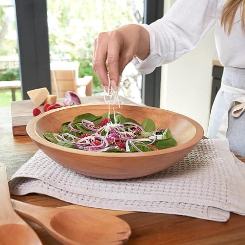 Extra Large Wooden Salad Bowl Set With Serving Utensils - A Beautiful Party Salad & Fruit Bowl With Serving Spoons Perfect for Your Dinner Party - Decorative & Practical Kitchen Must-Have thumbnail 4