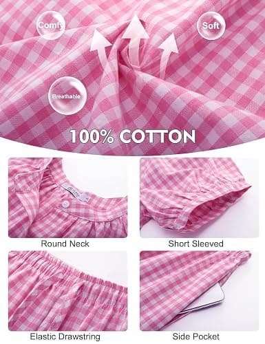 Flygo Womens Plaid 2 Piece Pajamas Sets Gingham Button Down Puff Sleeve Babydoll Shirt Ruffle Pants Y2K Pjs Lounge Set thumbnail 6