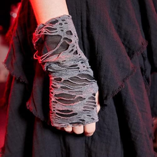 Luwigs Women's Punk Fingerless Gloves Arm Warmers Black Broken Slit Ripped Gothic Gloves for Halloween Costume Party 1 Pair thumbnail 4