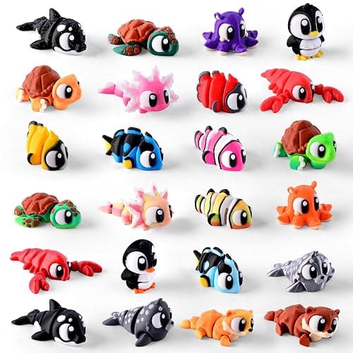 Cybermaker 24PCS 3D Printed Mini Animals with Storage Plastic Eggs | Ocean Animal with Articulated Fidget Sensory Toys Inside for Party Favors, Classroom Prizes, Birthday Goodie Bag Stuffers - Image 1