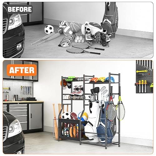 TORACK Golf Bags Stand with Ball Storage, Large Capacity Garage Sports Equipment Organizer thumbnail 7