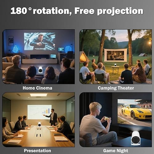 WellSonic Mini Projector Support 4K, 200 Ansi Outdoor & Home Movie Portable Projector with Wifi6 and 5.0 Bluetooth, Automatic Keystone Correction, 180°Rotatable, Compatible with HDMI USB PC Laptop thumbnail 5