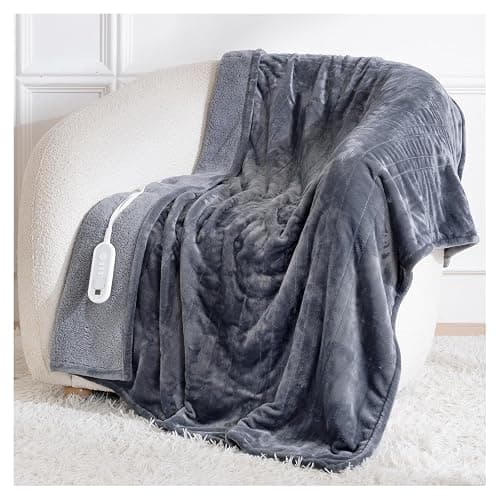 Ceamorfco Heated Blanket Throw, Electric Blanket Soft Sherpa Flannel, 8 Hours Auto Shut-off & 8 Fast Heating Levels, Machine Washable ETL Certified, Heating Blanket for Bed & Sofa (50x60 inches, Gray) - Image 1