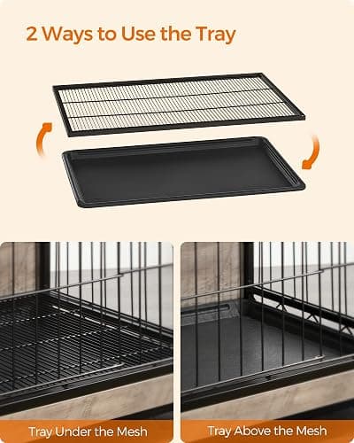 Feandrea Dog Crate Furniture, Side End Table, Heavy-Duty Modern Kennel Cage with Multi-Purpose Removable Tray, Double Doors, for Dogs up to 36 kg, Greige UPFC004G01 thumbnail 6
