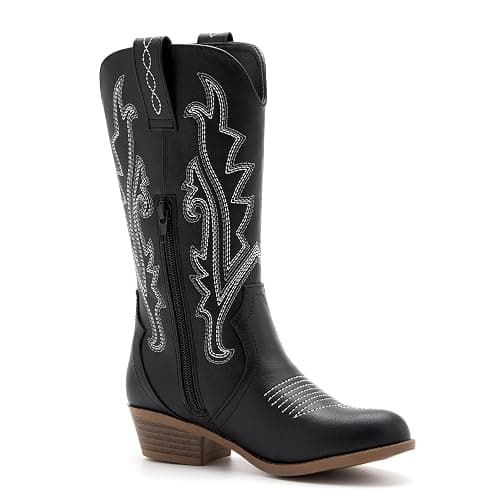 Girls Kids Western Boots Embroidered Cowgirl Cowboy Boots Girls Mid Calf Riding Shoes Little Kid/Big Kid thumbnail 3