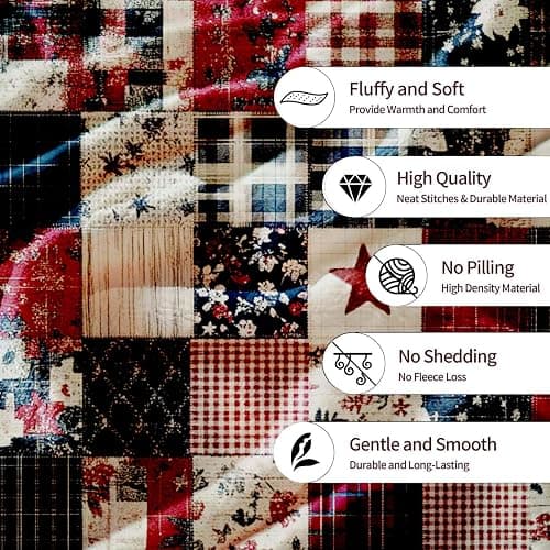 YucZiken Printed Patchwork Country Blanket Throw for Women and Men, Farmhouse Vintage Blanket Gift, Lightweight Fleece Americana Rustic Home Decor, 40"×50" thumbnail 5