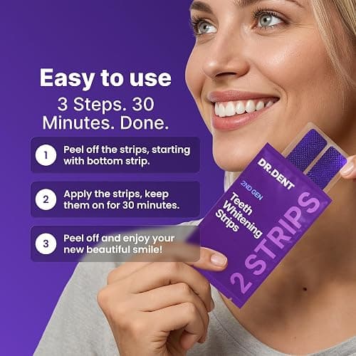 DRDENT Purple Teeth Whitening Strips 21 Treatments - Safe for Enamel - Non Sensitive Teeth Whitening - Whitening Without Any Harm - Pack of 42 Strips thumbnail 8