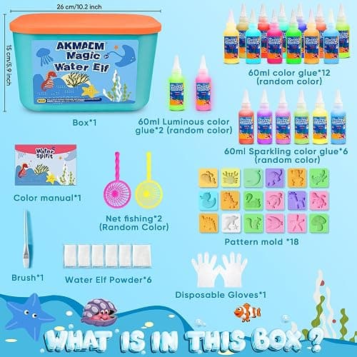 AKMADM Magic Water Elf Toy Kit for Kids - Aqua Fairy Water Gel Kit - 20 Colors*60ml Squishy Maker Set - 18 Shape Molds - Arts & Crafts Water Elf Creation kit - Children's DIY Marine Life (20 Colors) - 60ml-20colors thumbnail 5