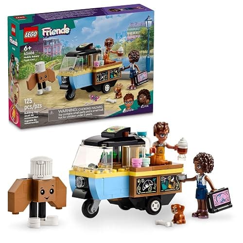 LEGO Friends Mobile Bakery Food Cart Playset, Cooking Toy for Pretend Play, Small Gift for Kids, Girls and Boys Ages 6 and Up with Aliya and Jules Mini-Dolls, Aira Dog Figure and Food Toys, 42606 - Image 1