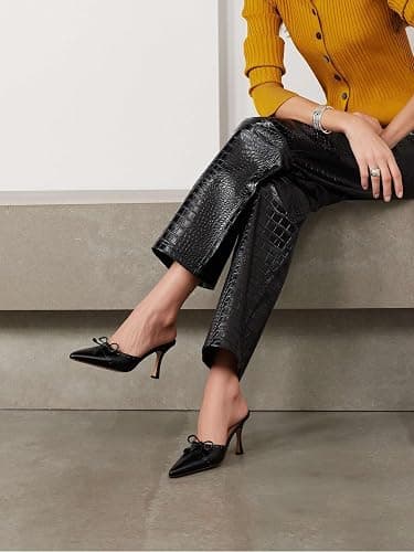 SUIARA Kitten Heels for Women Closed Toe Heels Vintage Heeled Mules Sexy Pointy Studded Slip on Stiletto Dressy Pumps thumbnail 3