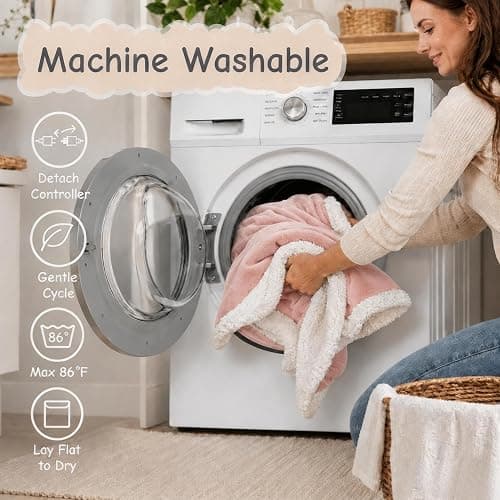 Soypipo Electric Heated Blanket 72"x84", 9 Heat Settings 10-Hour Auto-Off | Soft Flannel with Overheat Protection, Full Size Pink, Machine Washable, Fast Heating, Winter Comfort, for Couch & Bed thumbnail 8