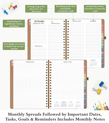 Monthly Planner 2025-2026, 15 Months Hardcover Calendar Planner from October 2025 - December 2026, 7.4'' x 9.6'' Monthly Planner with Tabs, Spiral Daily Planner Perfect for Office School Teacher Student, Green thumbnail 3