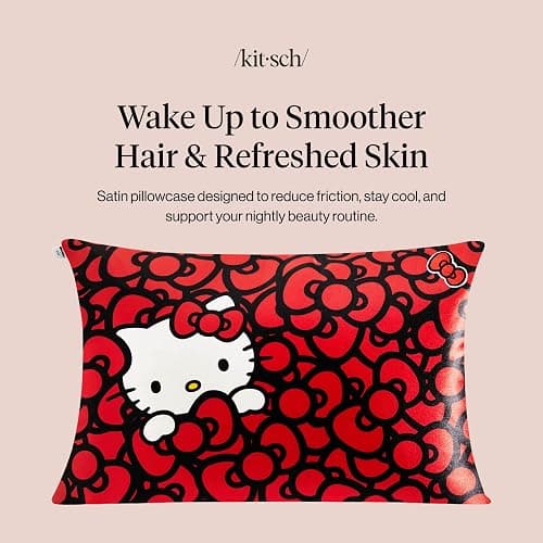Kitsch x Hello Kitty Satin Pillowcase - Size 19x26, Sea of Bows | Softer Than Silk Pillow Cases, Smooth Cooling Satin Pillow Case Perfect for Toddlers, Wrinkle-Free, and Machine Washable thumbnail 3