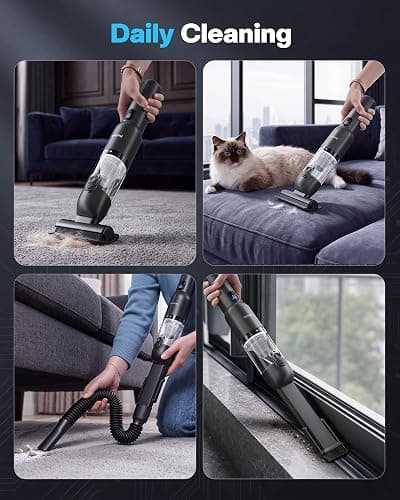 Car Vacuum 4-in-1 Small Handheld Vacuum w/ 20000Pa Suction, Cordless Hand Held Vacuum Rechargeable w/ Power Display, Portable Cordless Mini Car Vacuum with Led Light for Car Home Office Desk Keyboard thumbnail 7