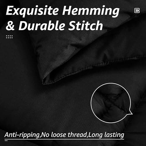 HYLEORY All Season Queen Size Bed Comforter - Cooling Goose Down Alternative Quilted Duvet Insert with Corner Tabs - Winter Warm - Machine Washable - Black thumbnail 5