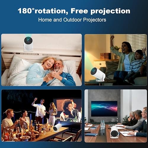 Mini Projector, Support 4K 1080P Portable Projector with Dual Band WIFI6 5G Wireless 5.2 Bluetooth Android 11, 200 ANSI Lumens, 180° Rotatable, Auto Keystone Correction,35"-130" Screen Video Projector - White thumbnail 6