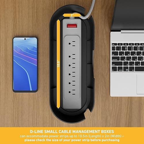 D-Line Cable Management Box, Power Strip Cover, Floor Outlet Hider, Desk Cord Organizer, Hide Extension Leads, 12.75" (L) x 5" (W) x 4.5" (H), for use with Power Strips up to 10.5in (L) - Small, Black - Small - Black thumbnail 2