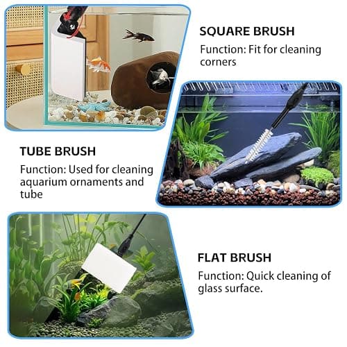 Aquarium Cleaning Tools, 7 in 1 Fish Tank Cleaning Kit with Adjustable Long Handle,Aquarium Sponge Brush, Scraper Cleaner,Fish Net,Tube Brush,Fork,Gravel Rake for Fish Tank Cleaner thumbnail 6