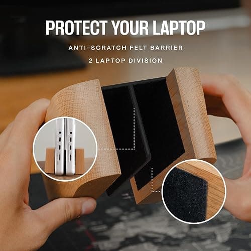 COREMINDED Adjustable Dual Vertical Laptop Stand for Desk, Wooden Laptop Holder, MacBook Pro Stand, Wood Mac Air Dock thumbnail 6