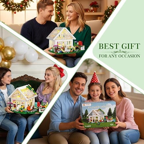 BUILDIFY Flower House Building Set with LED Light, Creative Greenhouse Building Toy Kits, Garden House City Street View Playset, Christmas Birthday Gift for Adults Teens Girls Age 8-12, 632 Pcs thumbnail 7