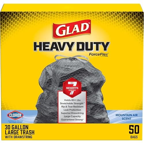 Glad ForceFlex Heavy Duty Trash Bags With Clorox, Mountain Air, 30 Gal, 50 Ct (Package May Vary) - Image 1