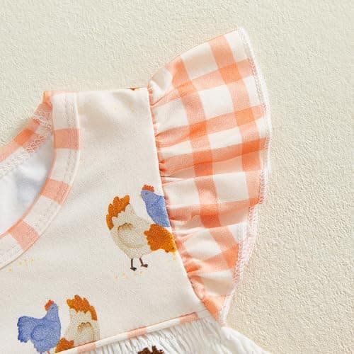 SAYOO Newborn Baby Girl Farm Clothes Chicken Embroidey Bubble Smocked Romper Plaid Bowknot Western Country Bodysuit Shirt thumbnail 5