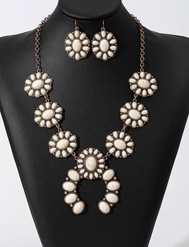 TOPACC Western Jewelry for Women White Turquoise Cowgirl Necklace with Boho Earings Set thumbnail 5