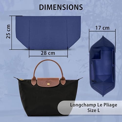 HomeGadget Organizer per Borsa Longchamp Taglia L - Organizzatore Le Pliage per Tasca da Donna - Interno per Shopper - Borsetta in feltro per Accessori - Blu Scuro thumbnail 3