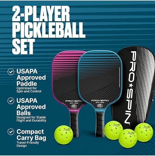 PRO SPIN Carbon Fiber Pickleball Paddles Set of 2 or Single | Lightweight Pickleball Set with Indoor/Outdoor Balls, Bag & Covers – Durable Pickle Ball Paddle Gift for Men, Women & Families thumbnail 2