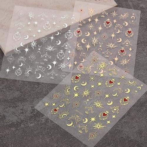 JMEOWIO 9 Sheets Moon Star Nail Art Stickers Decals Self-Adhesive Pegatinas Uñas Sun Nail Supplies Nail Art Design Decoration Accessories thumbnail 8