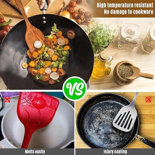 Mooues Wooden Spoons for Cooking, Wooden Utensils for Cooking Natural Teak Wooden Kitchen Utensils Set Comfort Grip (10 PCS SET) thumbnail 4