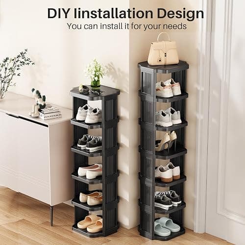 Kitstorack Vertical Shoe Rack: 8 Tiers Stackable Shoe Rack for Closet DIY Free Standing Shoe Organizer Small Shoe Shelf for Small Spaces and Narrow Spaces Plastic thumbnail 7