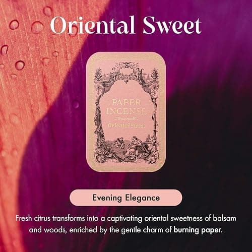 Paper Incense - 48pcs with Vintage Tin Case, Burning Papers Infused with Natural Essential Oils, Quick Usage & Long-Lasting Fragrance, Eliminating Bathroom, Kitchen, Pet Odors - Oriental Sweet thumbnail 2