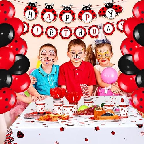 Sumind 200 Pcs Ladybug Birthday Party Decorations Set Ladybug Themed Party Supplies Balloon Tableware Happy Birthday Banner Dot Tablecloth Cup Straw Napkin Baby Shower Decor(54 x 108 Inch,Multicolor) thumbnail 5
