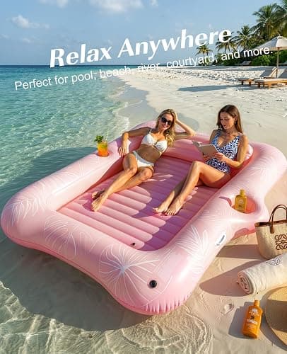 HeySplash Inflatable Tanning Pool Lounger Float, Suntan Tub for Adults, Blow Up Sunbathing Pool with Integrated Pillow and Cup Holder, Heavy Duty Tanning Bed for Backyard Lake Beach thumbnail 6