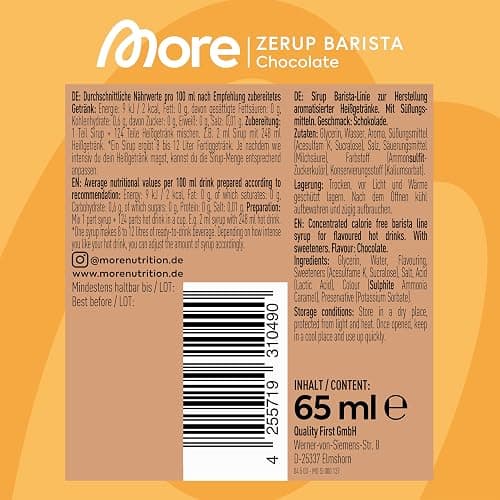 MORE Barista Zerup, Chocolate, 65 ml, für Kaffee, Tee und Heißgetränke, vegan, zero Kalorien - made in Germany thumbnail 2