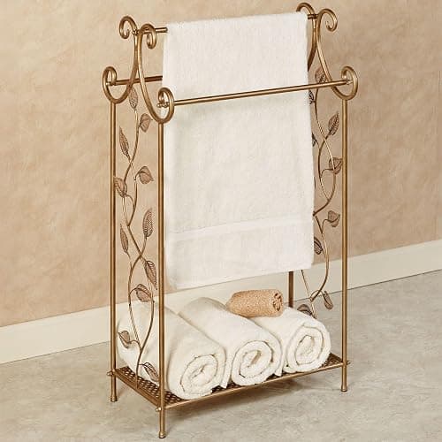 Touch of Class Eden Towel Rack Stand - Metal - Champagne Bronze Finish - Freestanding Holder for Bathroom, Pool - Three Bar Storage for Towels - Nature Inspired - Powder Coated thumbnail 2