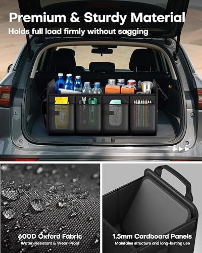 HOTOR Trunk Organizer for SUV – Foldable Car Organizers and Storage | 2 Compartments, Large Capacity Car Trunk Organizer Car Accessories for Truck Sedan, Black, 23.6" x 14.2" x 11.8" thumbnail 3
