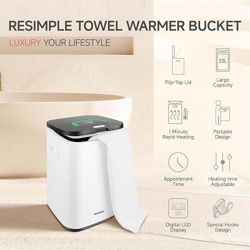 RESIMPLE Upgraded Towel Warmer for Bathroom, 23L Large Hot Towel Warmers Bucket with LED Display, 3 Heating Modes, Up to 24 Hour Delay, Luxury Towel Heater for Oversize Bathrobes Blankets - Black thumbnail 8