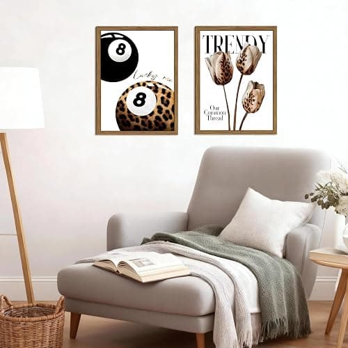 Trendy Leopard Canvas Wall Art Set of 3, Funky Cheetah Lucky 8 Ball Pictures Wall Decor Prints, Preppy Aesthetic Paintings, Girly Aesthetic Home Decor for Living Room Bedroom Dorm 12x16in Wood Framed thumbnail 9
