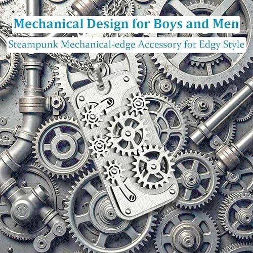 Stainless Steel Mechanical Rotatable Gear Pendant Necklace for Kids & Adults – Fidget Jewelry for Anxiety Relief, Stress – Steampunk Cyberpunk Accessories for Men, Boys, Teens – Gift for Son, Brother thumbnail 4