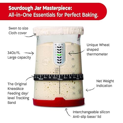 KneadAce Pro Sourdough Bread Starter Kit - 34 oz Large Capacity Sourdough Starter Jar with 5 unique features for the perfect sour dough bread & sourdough starter kit - sourdough bread baking supplies thumbnail 3