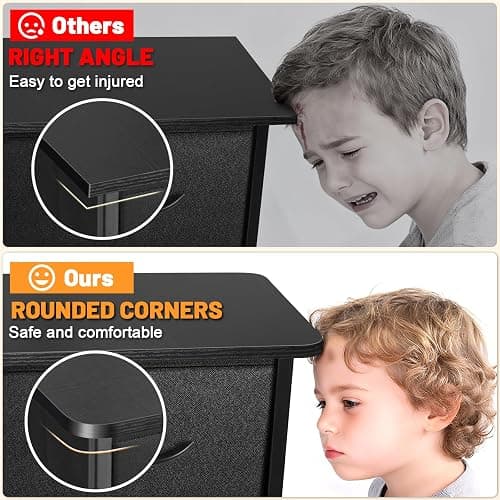 Sonharlar Curved Profile Dresser for Bedroom, Chest of Drawers, 5 Storage Drawers Organizer Unit, Black Dresser with Fabric Bins for Closet, Living Room, Kid Room (Charcoal Black) thumbnail 2