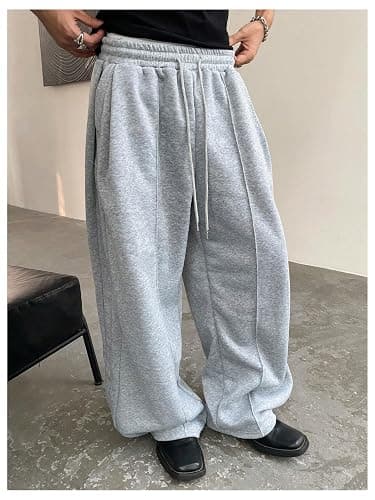 OYOANGLE Men's Baggy Sweatpants Drawstring Elastic Waist Loose Wide Leg Athletic Sweat Pants with Pockets thumbnail 4