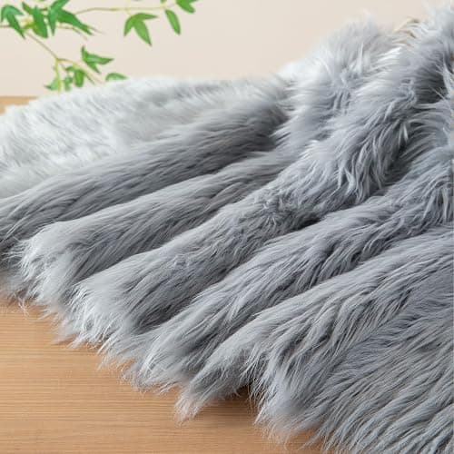Faux Fur Fluffy Crafts Fabric 23.6x59 inch Grey, Long Pile Shaggy Fur Fabric for Costume, Halloween Decoration, Home Sewing, Craft Arts Supply, Upholstery, Christmas Plush Furry Material - Image 1