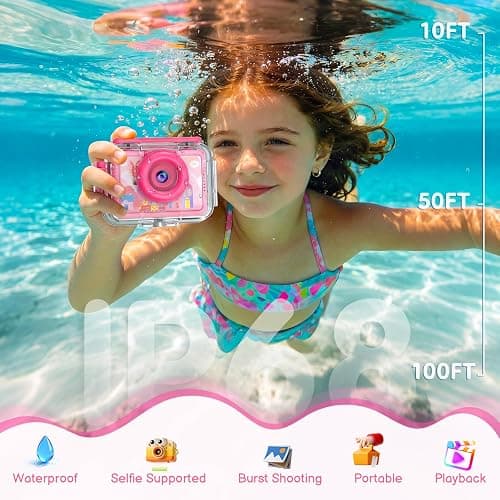 Pool Toy & Kids Underwater Camera - 99FT Waterproof Kid Action Camera 1080P Video&20MP Photo with Flip Lens, Includes 32GB Card for Diving Swimming Beach Snorkeling,Birthday Gift for Girls - GKTZ thumbnail 3