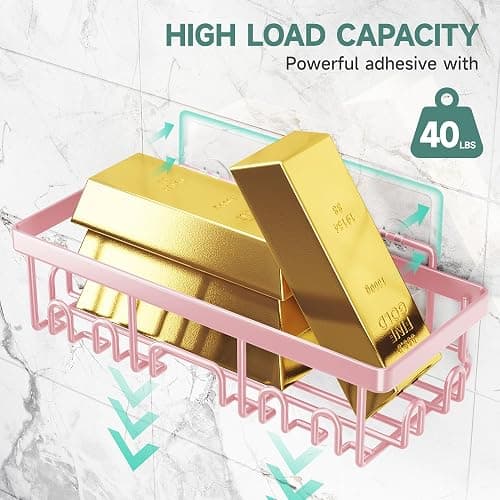 Veken Large Capacity Shower Caddy 6-Pack, No Drilling & Rustproof, Adhesive Shower Shelves with Soap Holder, Bathroom Organizers and Storage, Wall-Mounted Kitchen & Home Decor, Pink thumbnail 4