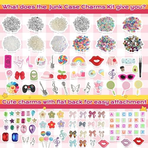 EIiovcnya 4980 Pcs Junk case Charms for Junk Cases, DIY Junk Phone case, Nail Charms, Bling Resin Rhinestone, Bows, Star, Love, Candy, Letter Beads,Beads，etc. thumbnail 3