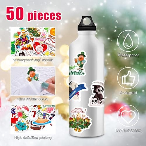 Outus 50 Pcs Seasonal Holiday Stickers Pack Halloween Christmas Easter | Teachers Classroom Rewards, Scrapbook Planner Decor, Party Supplies, Valentine Independence Day Thanksgiving Themes thumbnail 3