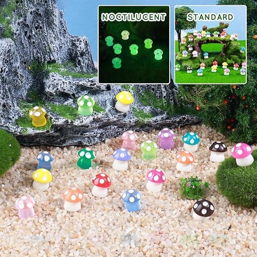 180 Pcs 18-Color Mini Resin Mushroom Figures,Glow in Dark Miniature Figurines Bulk for Fairy Garden,Dollhouse Décor,Terrarium & Scavenger Hunts - Tiny Mushroom Accessories with Realistic Details thumbnail 8